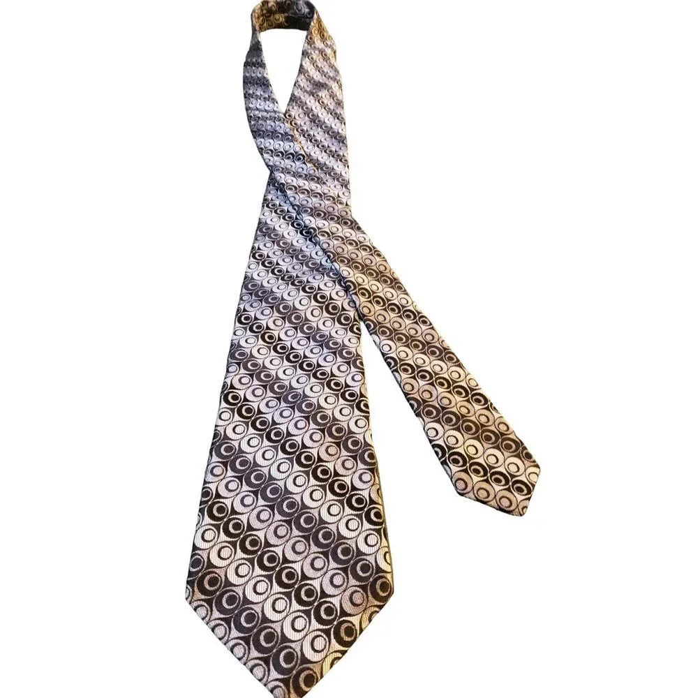 TED BAKER LONDON Mens Neck Tie 100% Silk EUC Black Gray Geometric Striped Design